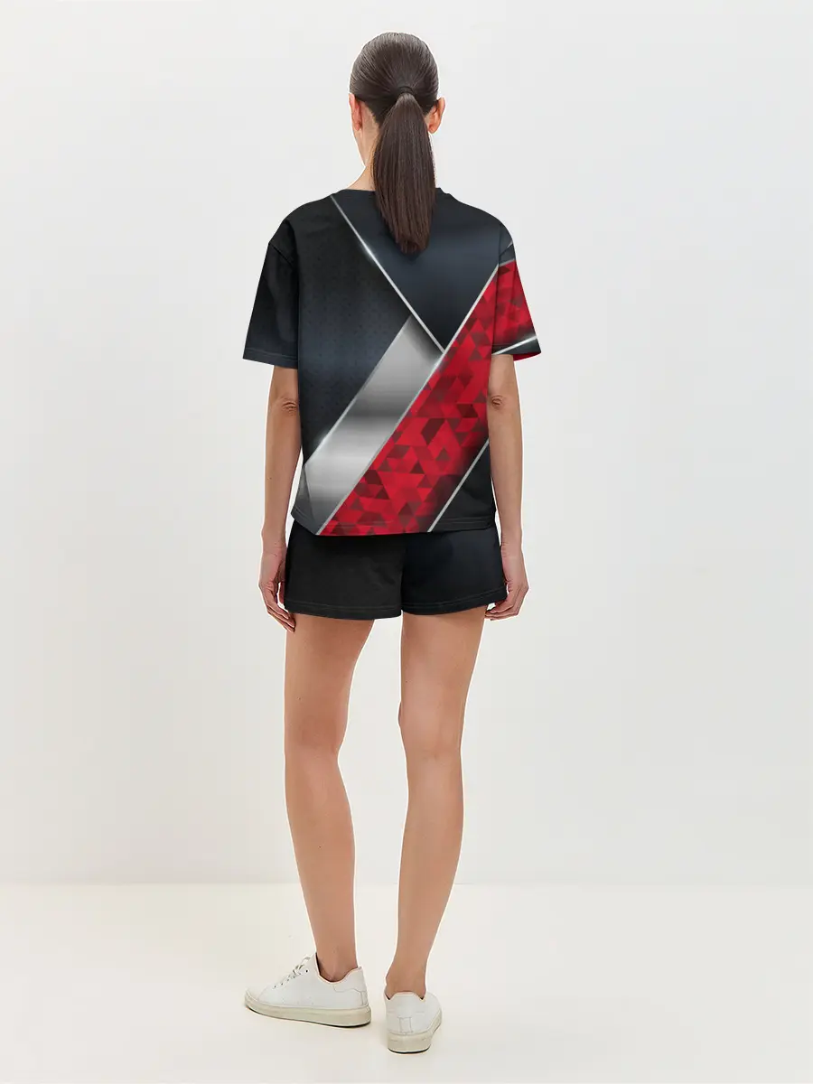 Женская пижама с шортами / 3D BLACK AND RED METAL