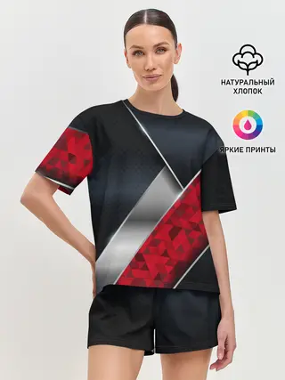 Женская пижама с шортами / 3D BLACK AND RED METAL