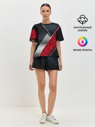 Женская пижама с шортами / 3D BLACK AND RED METAL
