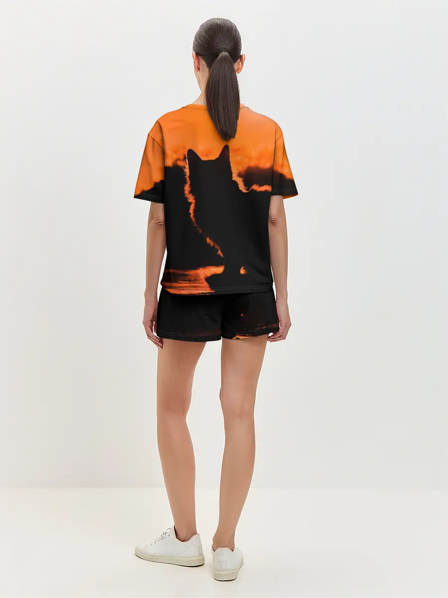 Женская пижама с шортами / Котенок на фоне заката