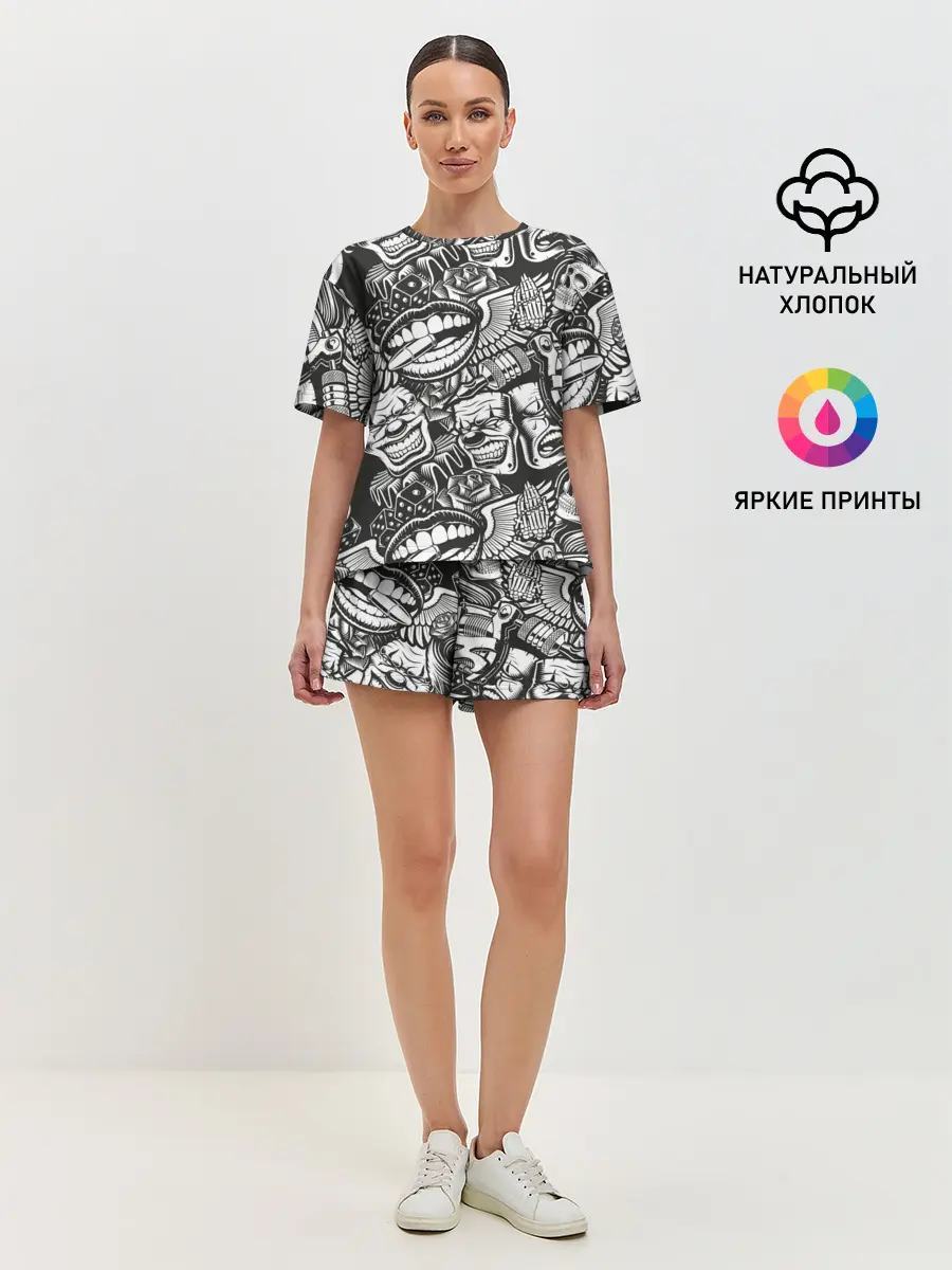 Женская пижама с шортами / Тату ретро