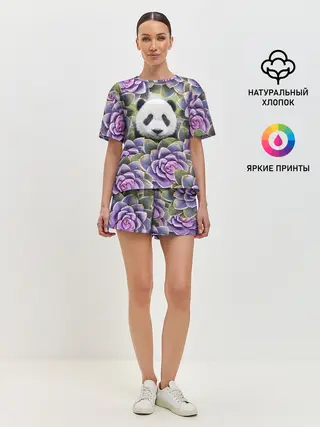 Женская пижама с шортами / Панда среди цветов