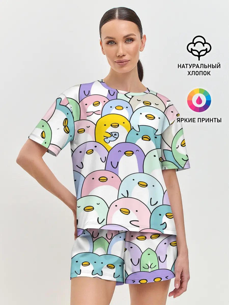 Женская пижама с шортами / Пингвины