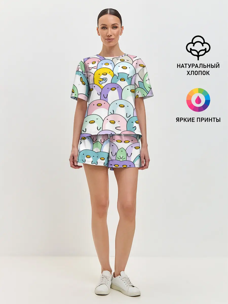 Женская пижама с шортами / Пингвины