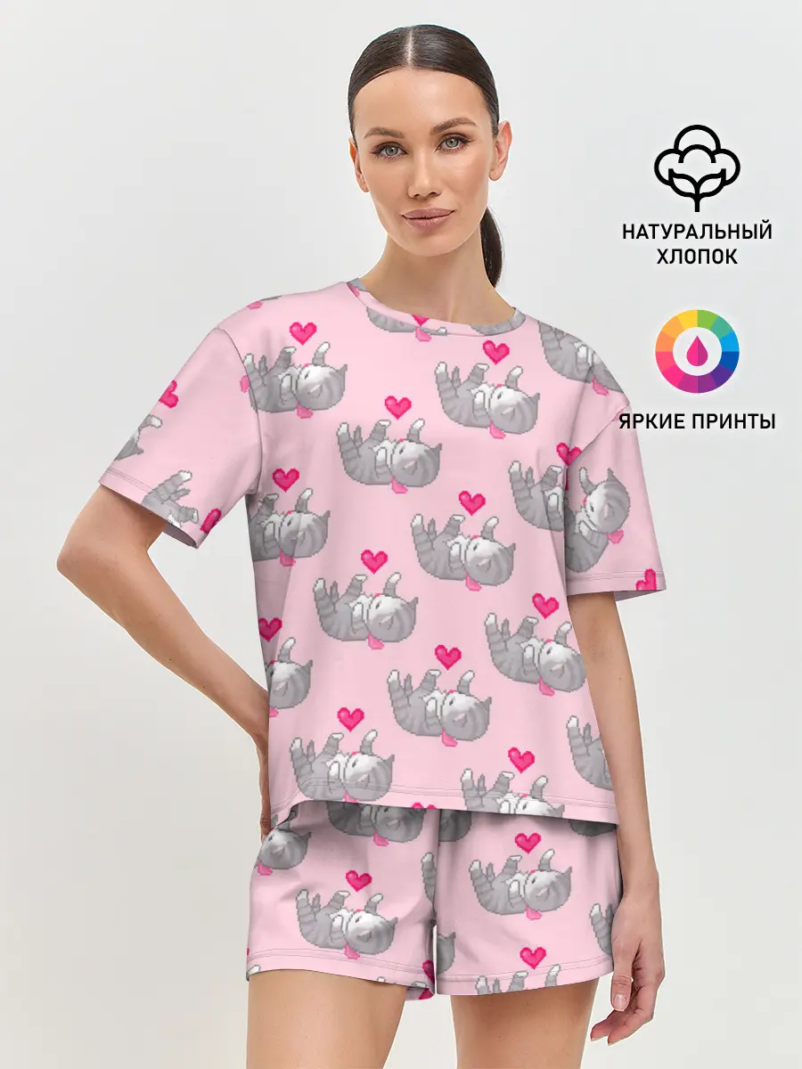 Женская пижама с шортами / Пиксельные котики