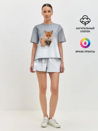 Женская пижама с шортами / Лисица прыгает по снегу