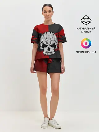 Женская пижама с шортами / Крылатый череп 3D