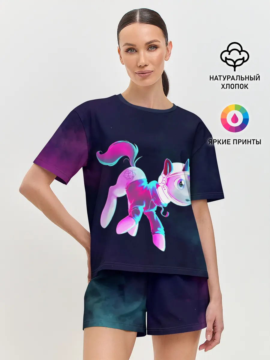 Женская пижама с шортами / Пони в космосе