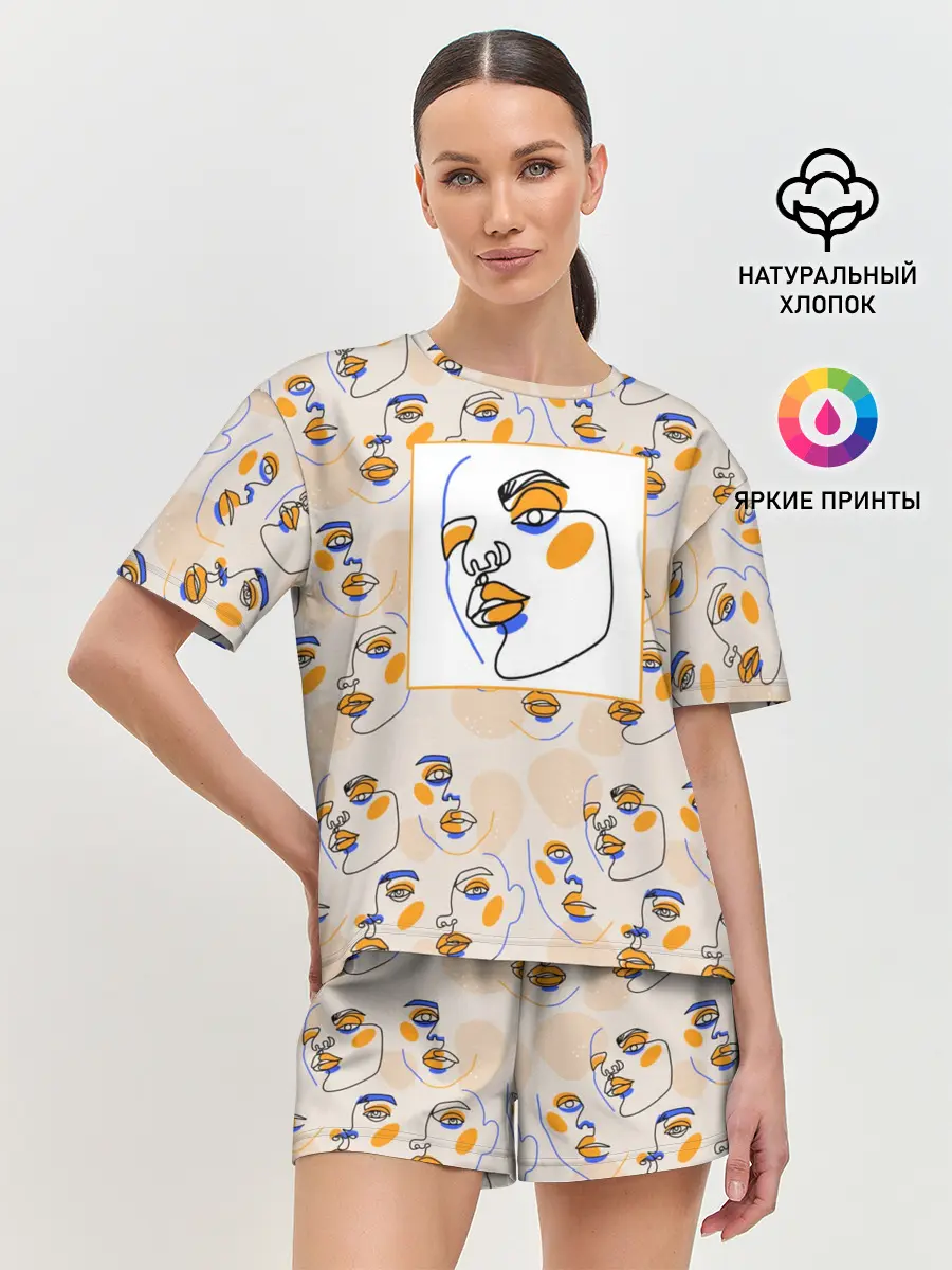 Женская пижама с шортами / Лица в графике
