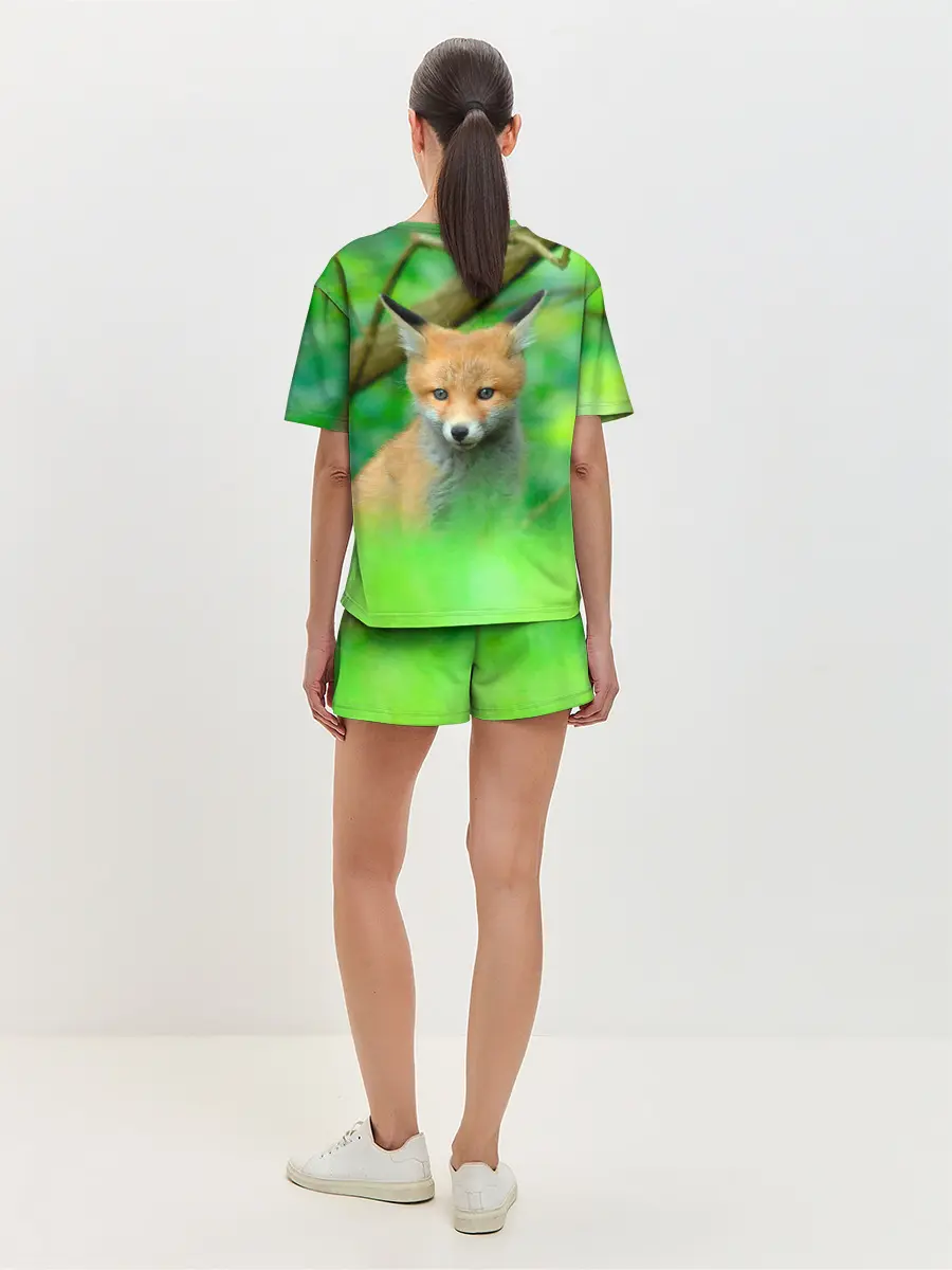 Женская пижама с шортами / Лисенок в зеленом лесу