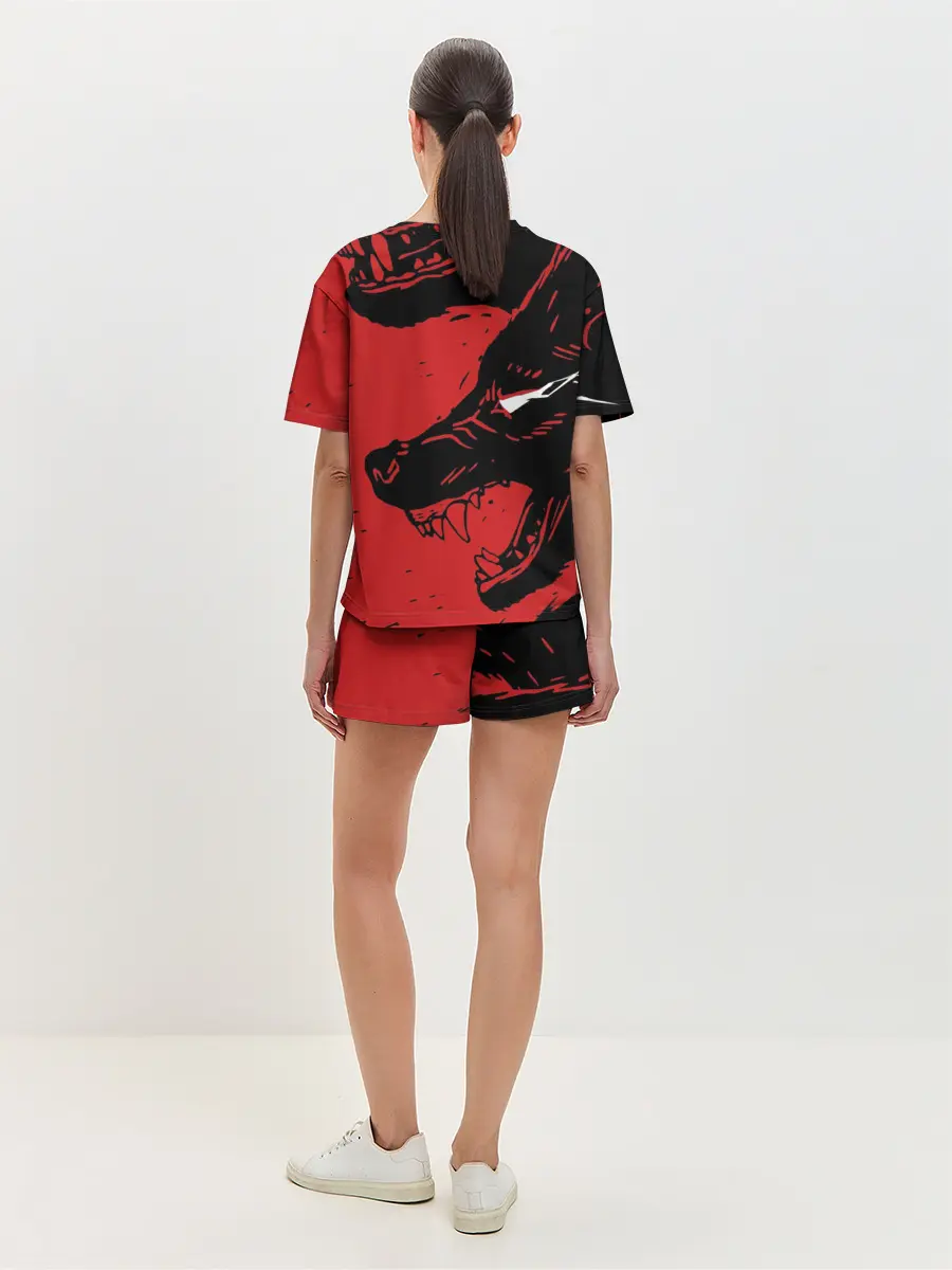 Женская пижама с шортами / Красный волк 3D