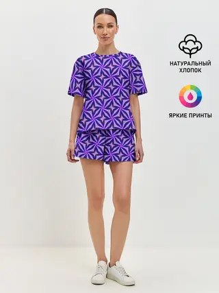 Женская пижама с шортами / Синие острые узоры