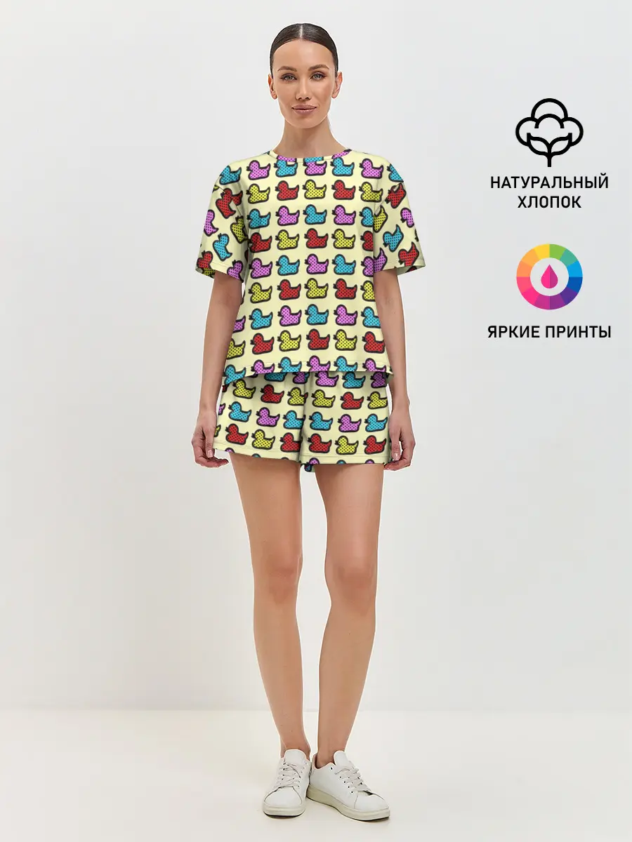 Женская пижама с шортами / Утиный фон | Утки | Ducks