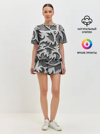 Женская пижама с шортами / Монохромный узор