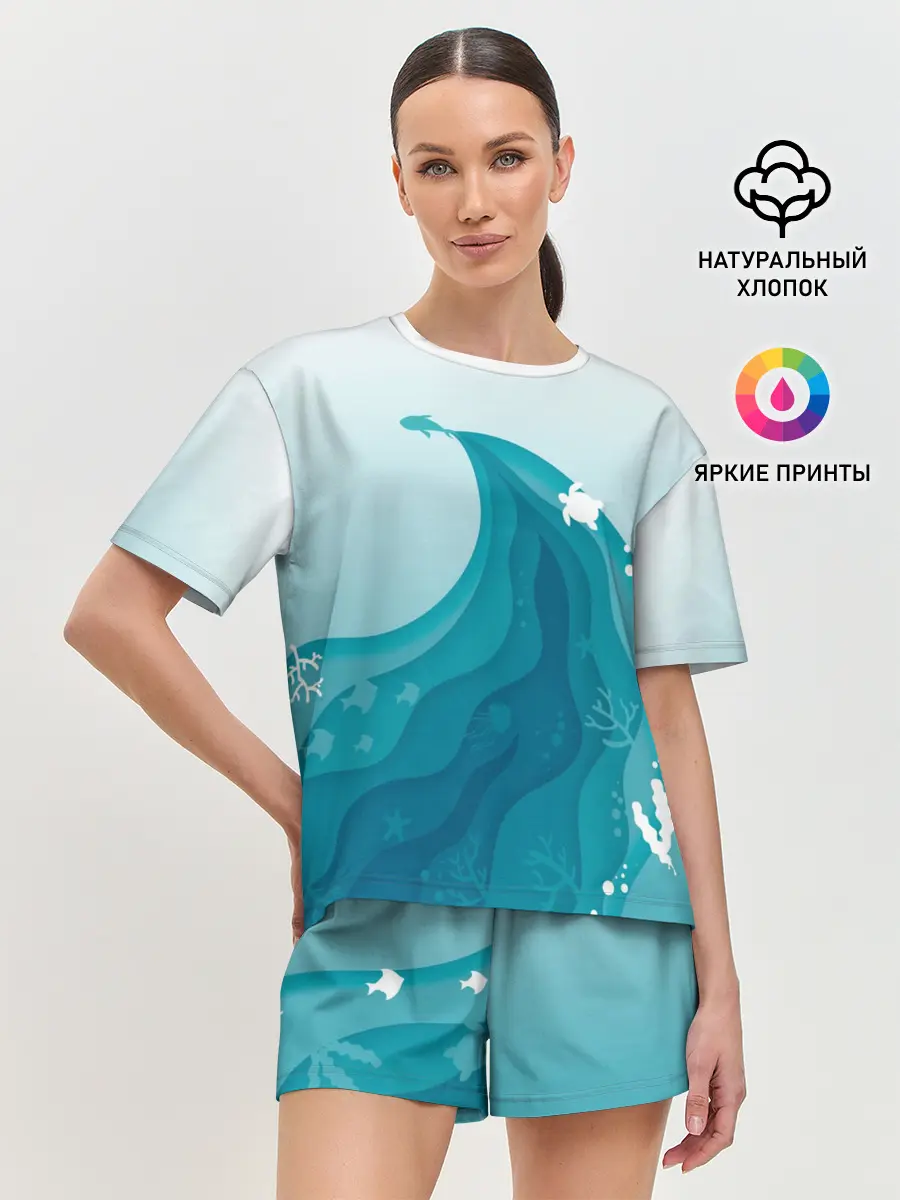 Женская пижама с шортами / Морские жители