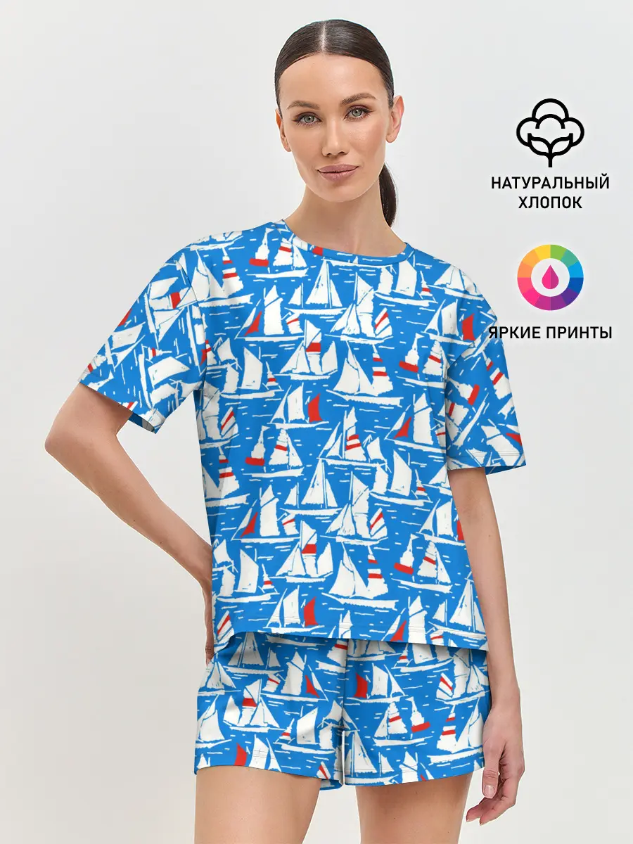 Женская пижама с шортами / Яхты