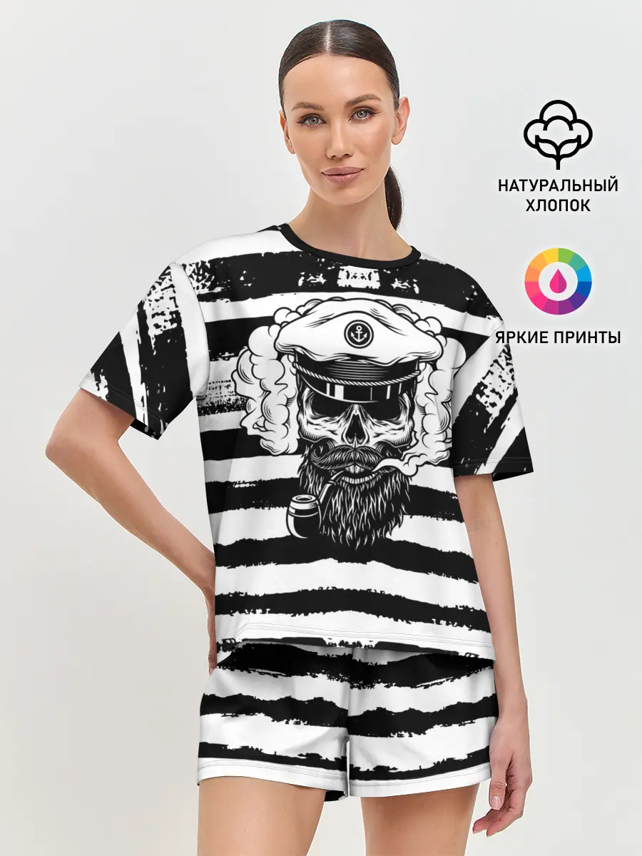 Женская пижама с шортами / ТЕЛЬНЯШКА ВМФ | ЧЕРЕП ФУРАЖКА