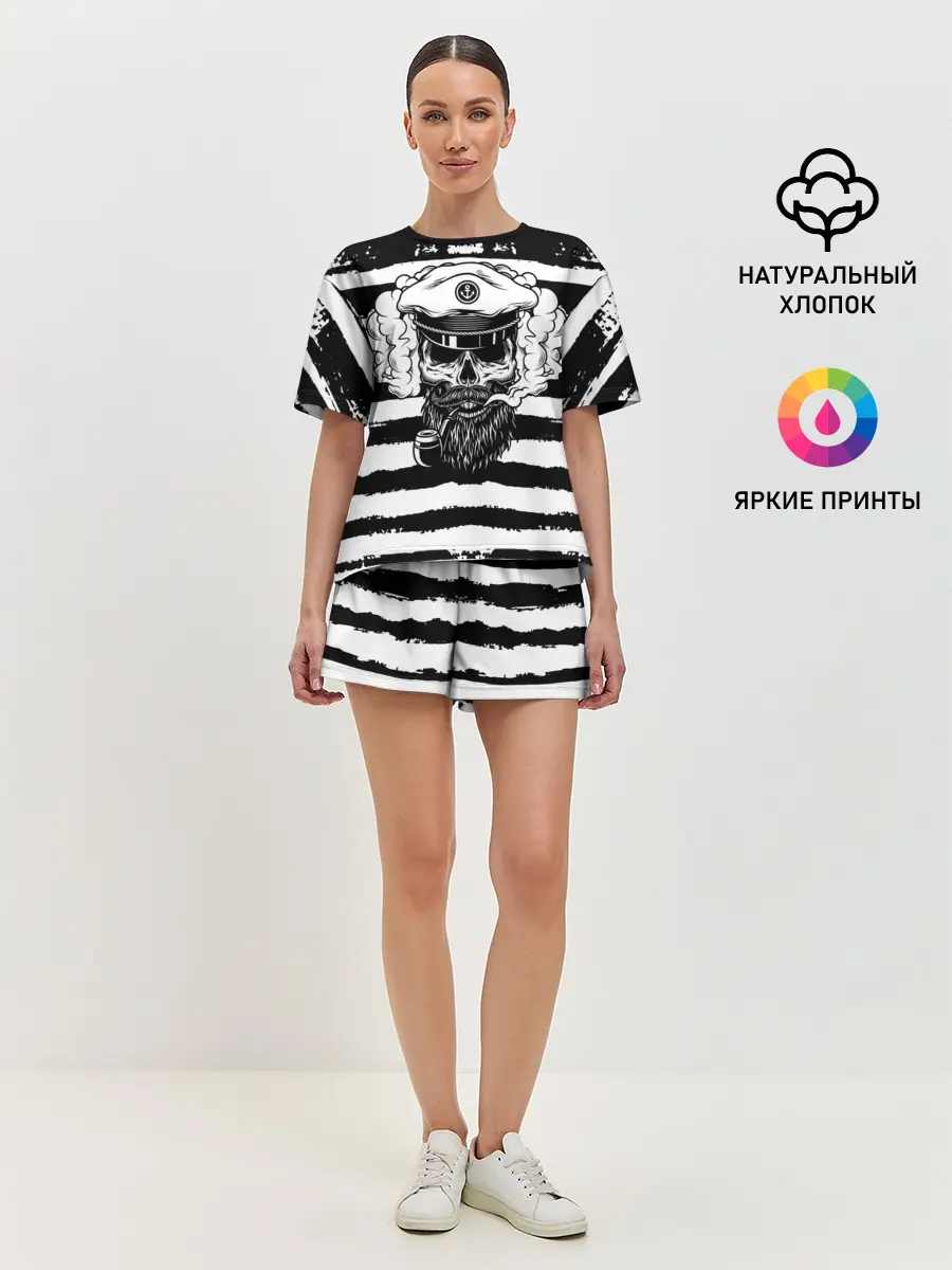 Женская пижама с шортами / ТЕЛЬНЯШКА ВМФ | ЧЕРЕП ФУРАЖКА