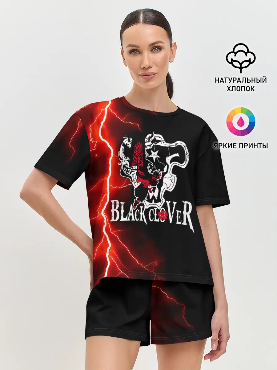 Женская пижама с шортами / Черные быки | Черный Клевер