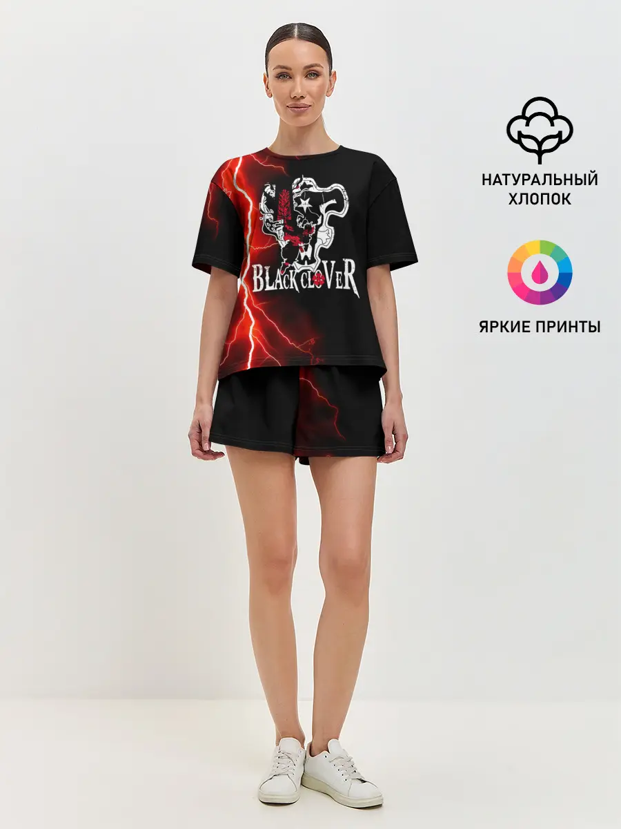 Женская пижама с шортами / Черные быки | Черный Клевер