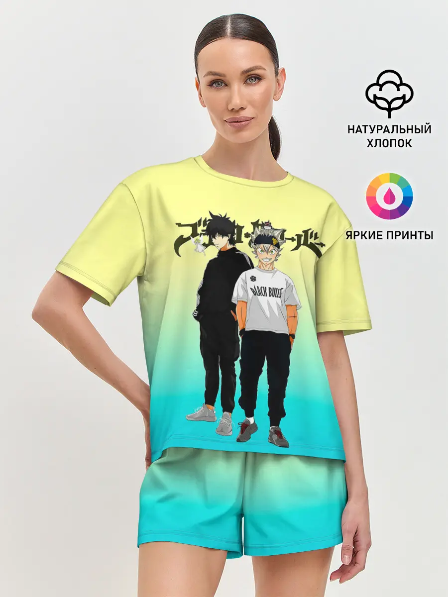 Женская пижама с шортами / Юно и Аста | Черный Клевер