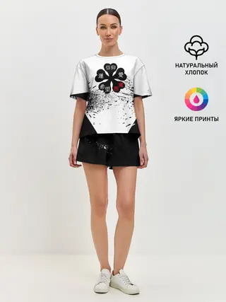 Женская пижама с шортами / Чёрный клевер с иероглифами