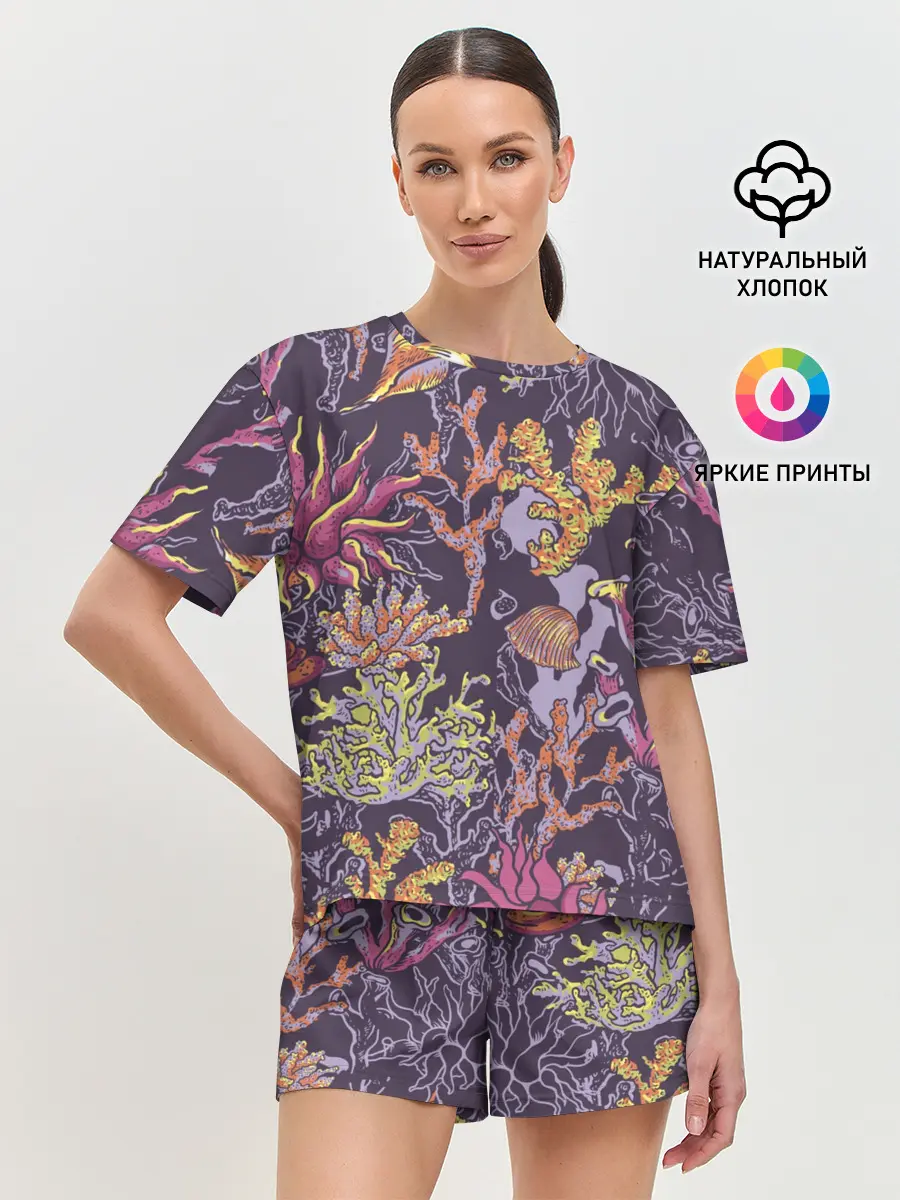 Женская пижама с шортами / Кораллы