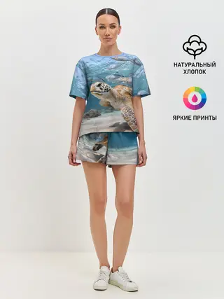 Женская пижама с шортами / Морская черепаха