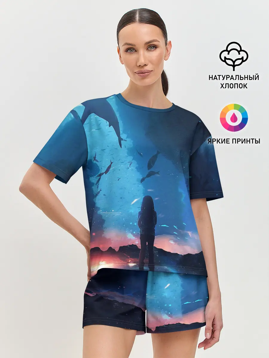 Женская пижама с шортами / Подводный мир | Силуэт
