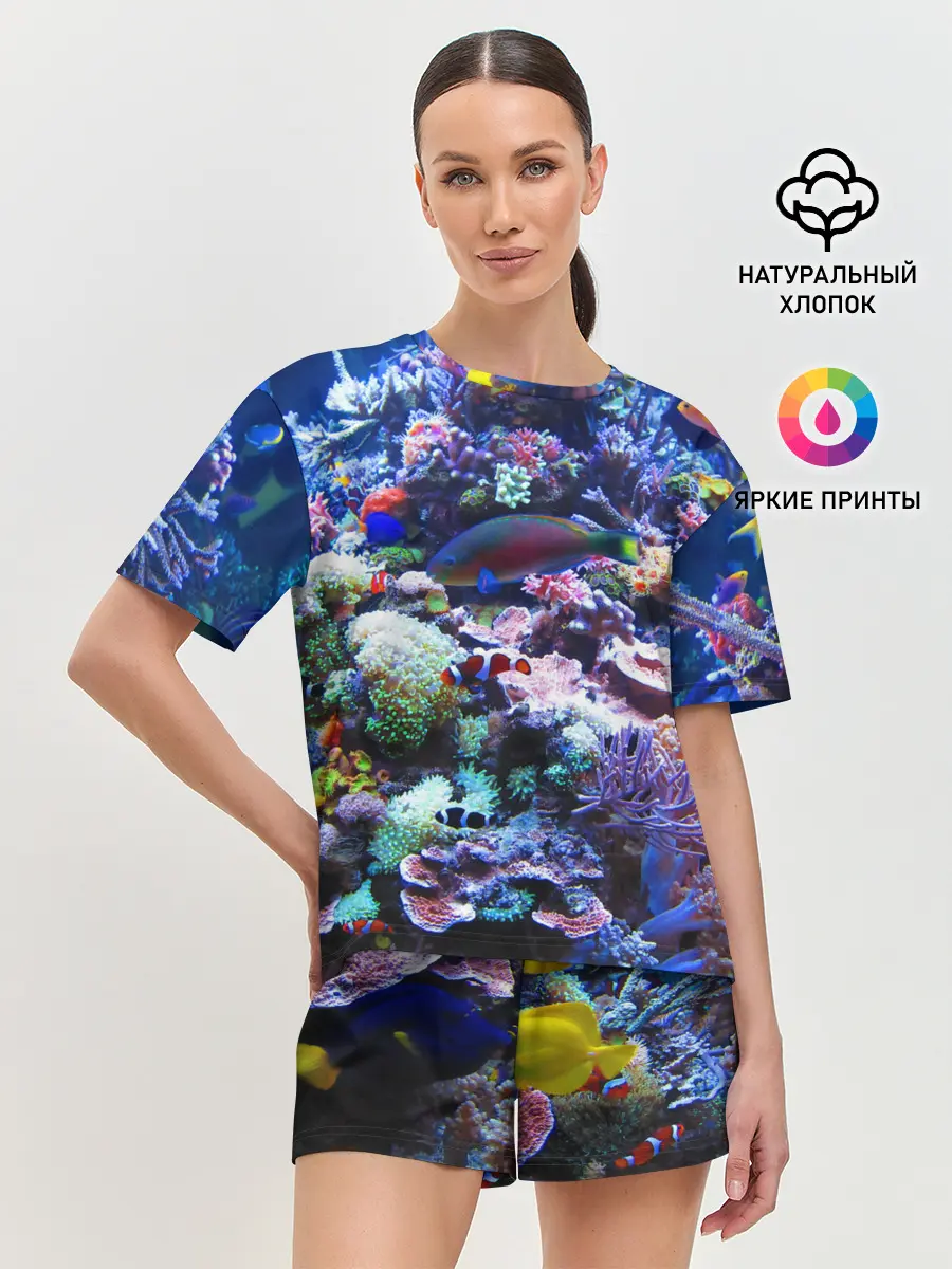 Женская пижама с шортами / Коралловые рыбки