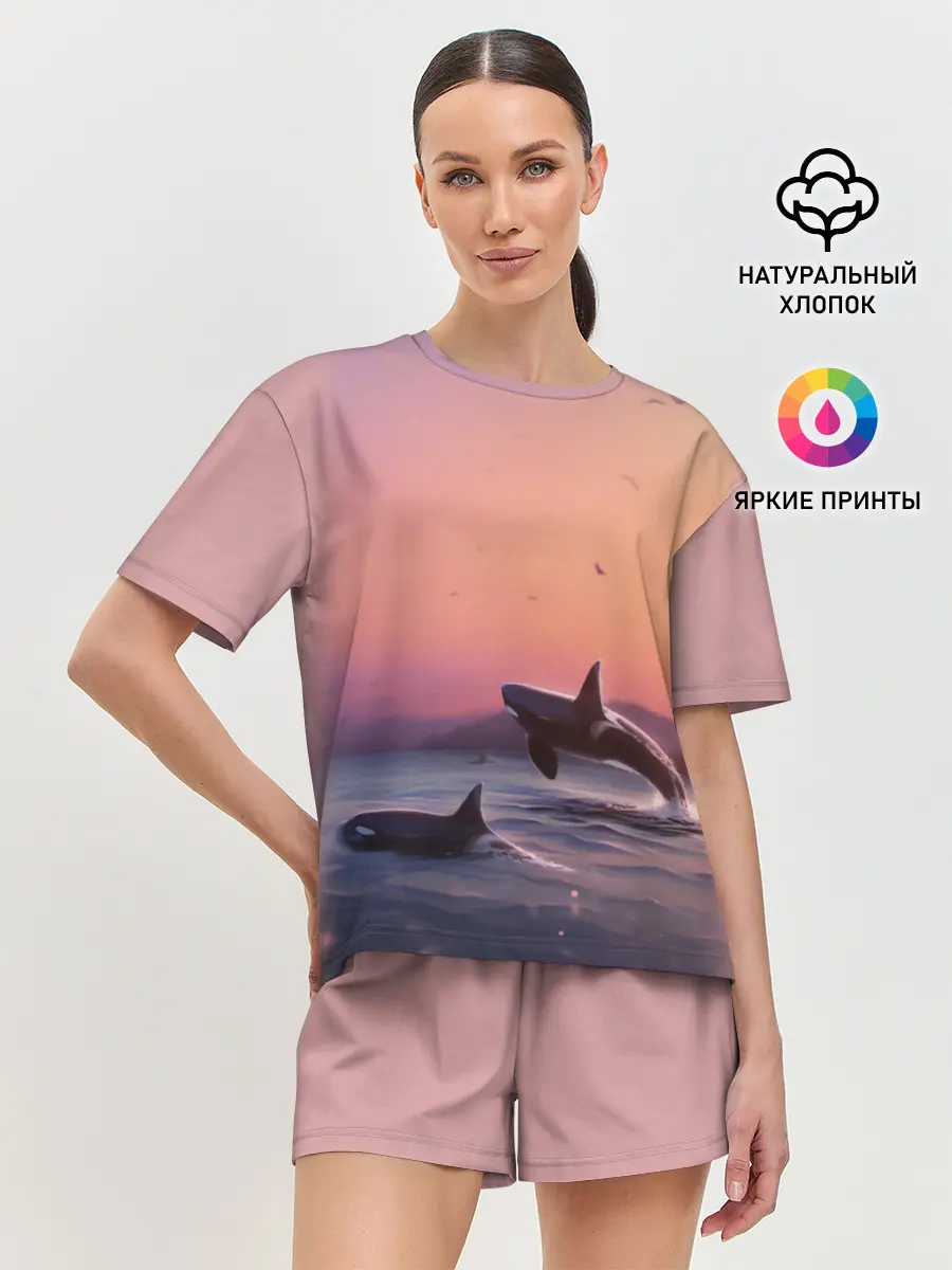 Женская пижама с шортами / касатки