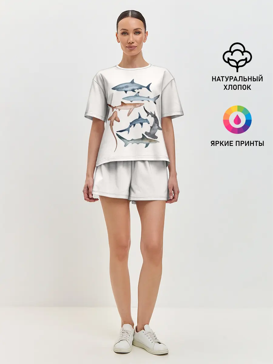Женская пижама с шортами / акулы