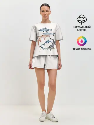 Женская пижама с шортами / акулы