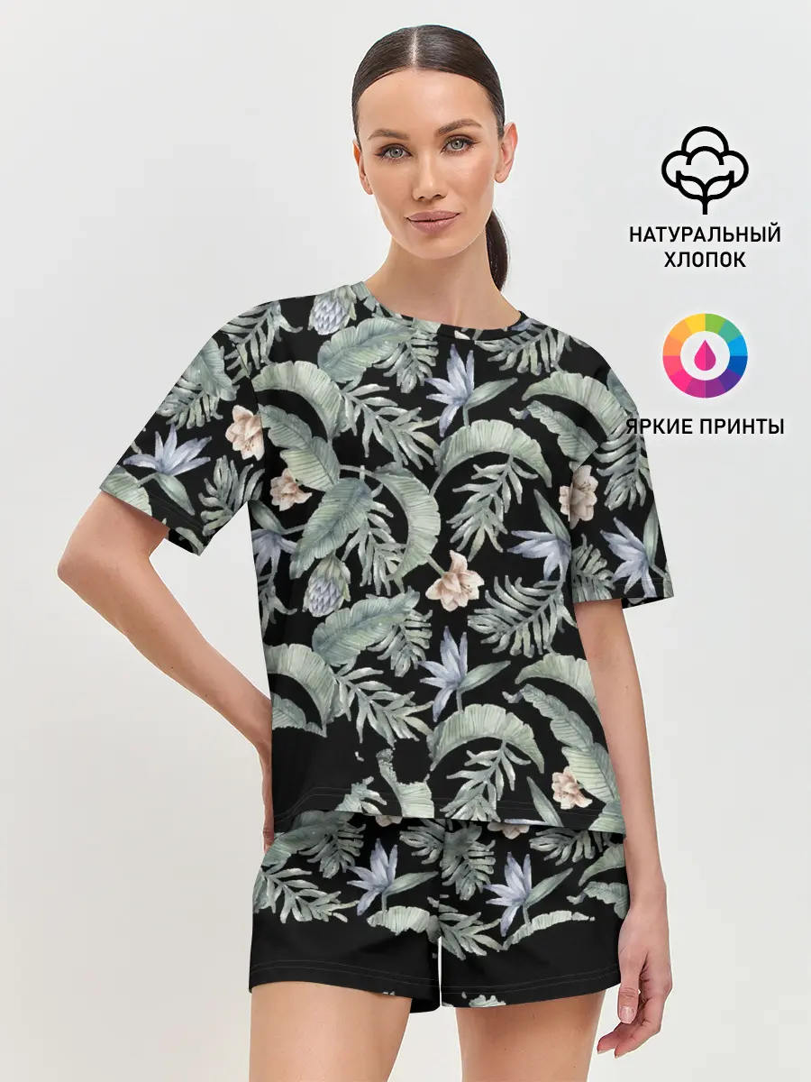Женская пижама с шортами / Summer leaves