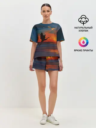 Женская пижама с шортами / Прибрежный закат