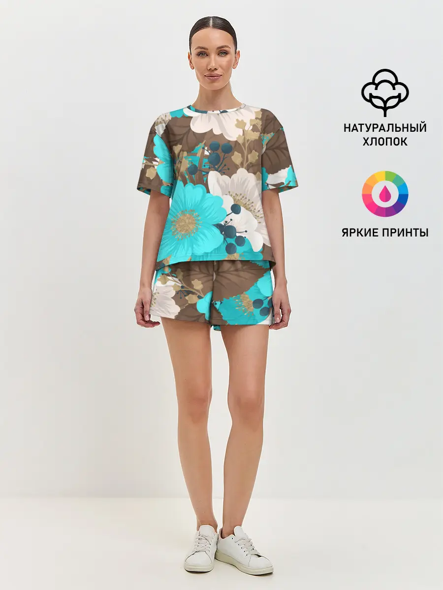 Женская пижама с шортами / Красивые цвеТы