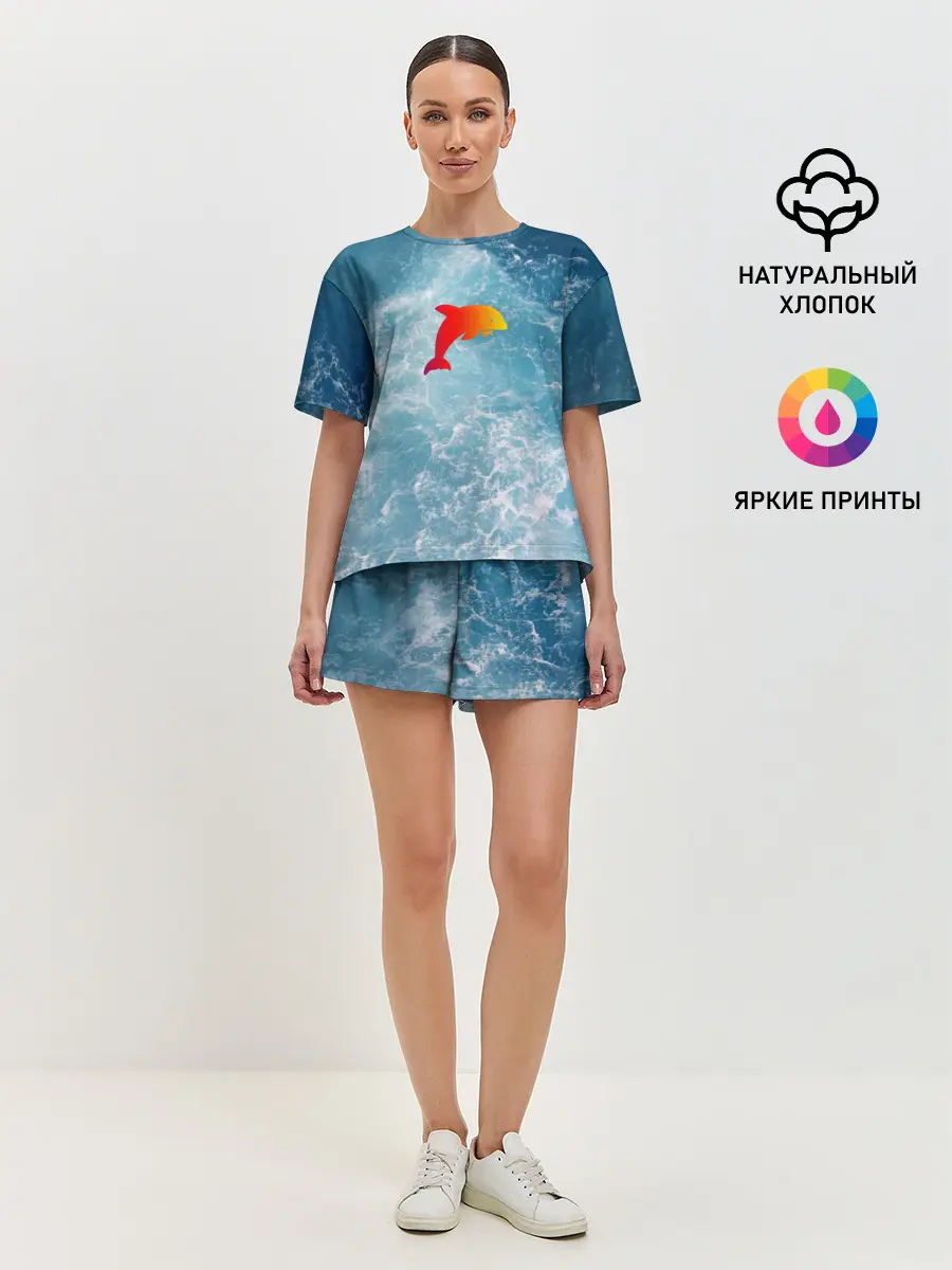 Женская пижама с шортами / Дельфин в море