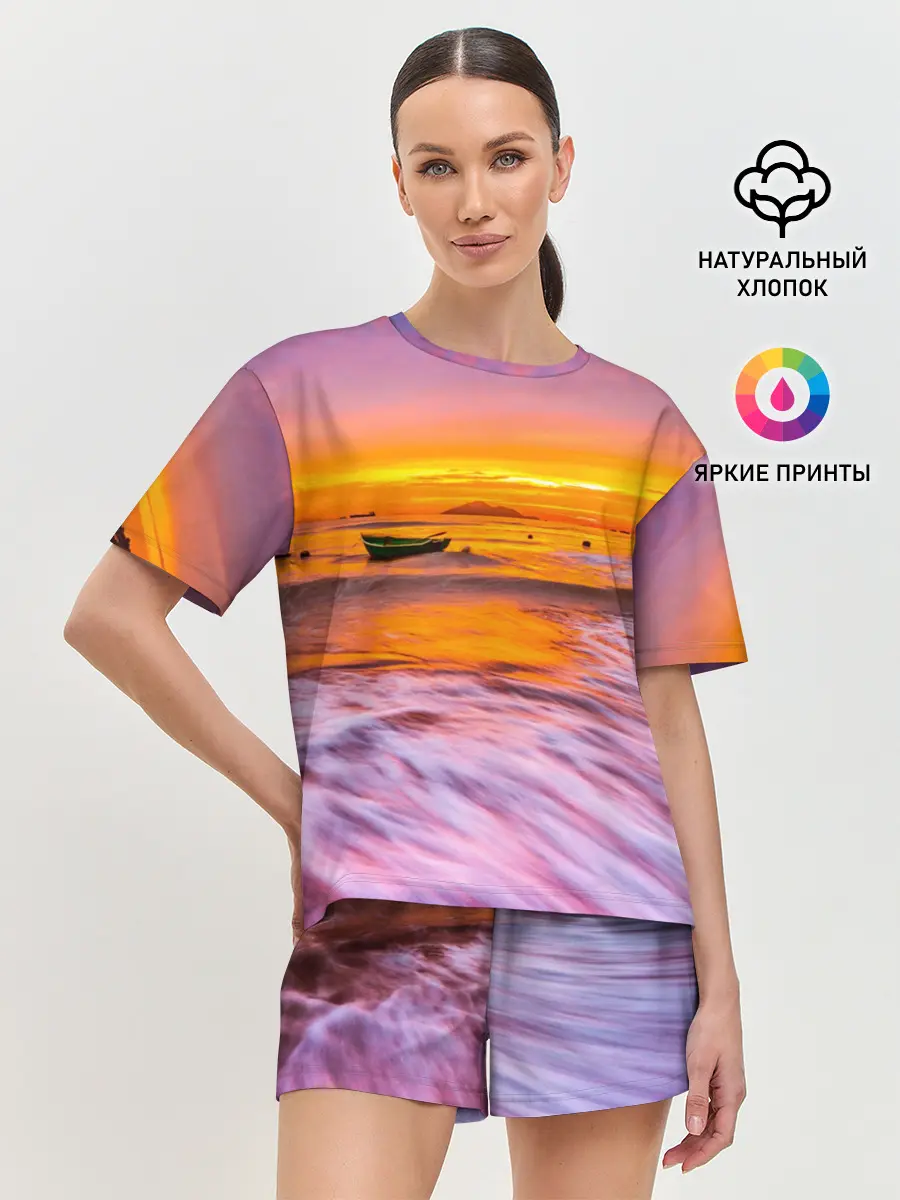 Женская пижама с шортами / Закат на пляже