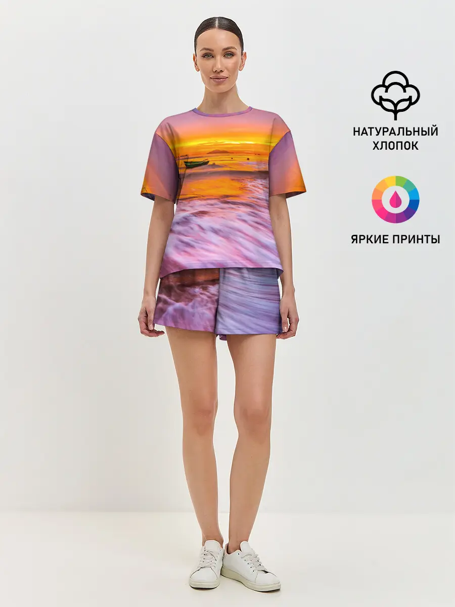Женская пижама с шортами / Закат на пляже