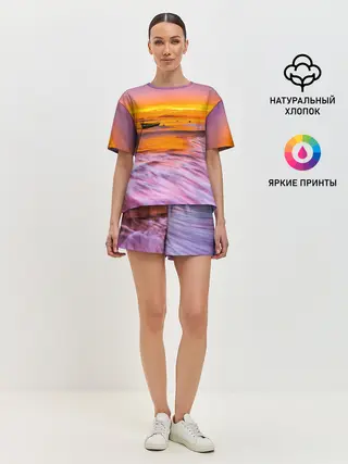 Женская пижама с шортами / Закат на пляже