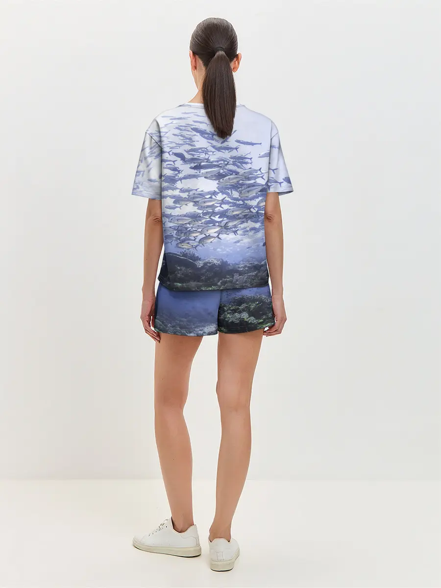 Женская пижама с шортами / Косяк рыбы