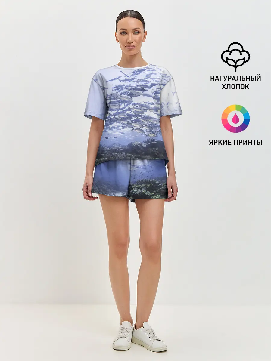 Женская пижама с шортами / Косяк рыбы