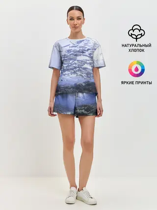 Женская пижама с шортами / Косяк рыбы