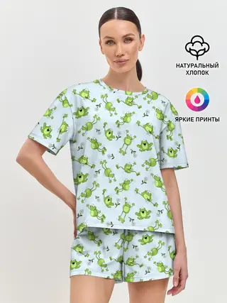 Женская пижама с шортами / Веселые лягушки