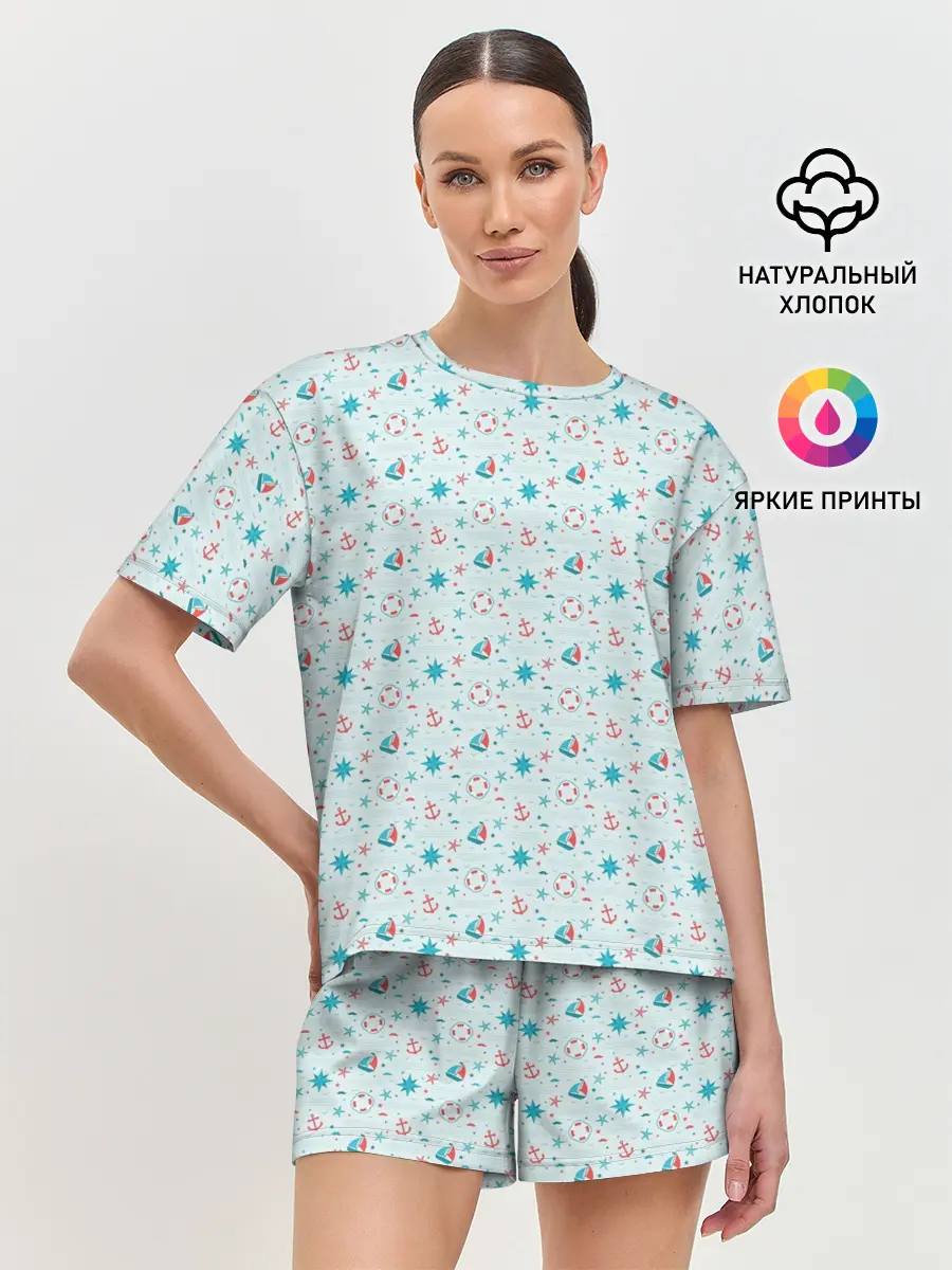 Женская пижама с шортами / Морской узор