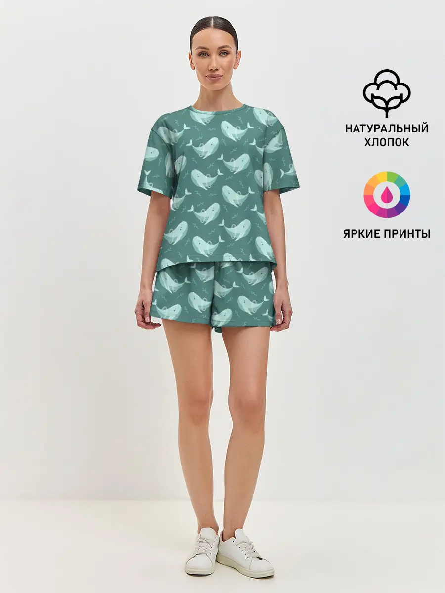Женская пижама с шортами / Киты
