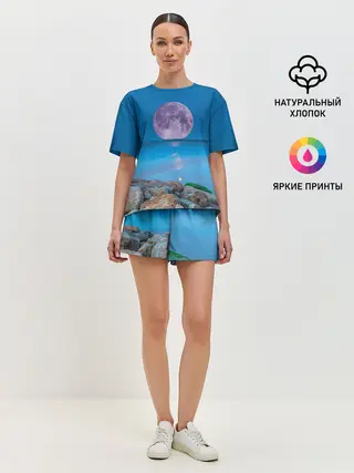 Женская пижама с шортами / Лунный пляж