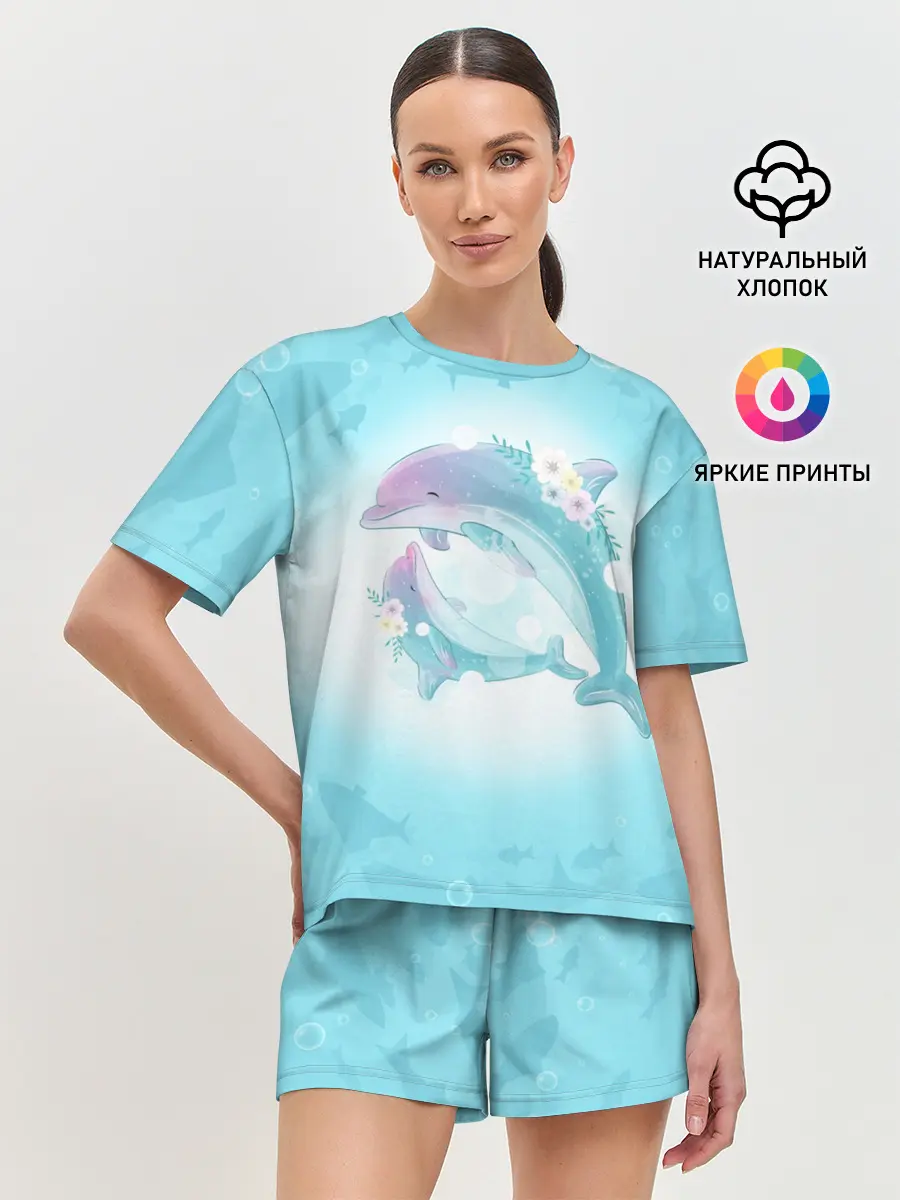 Женская пижама с шортами / Два дельфина