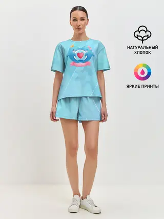 Женская пижама с шортами / Два дельфина. I love you