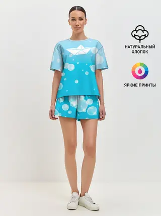 Женская пижама с шортами / Бумажный кораблик